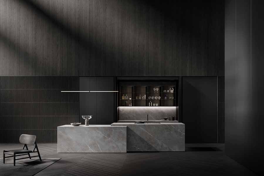 cucina con finitura in pietra