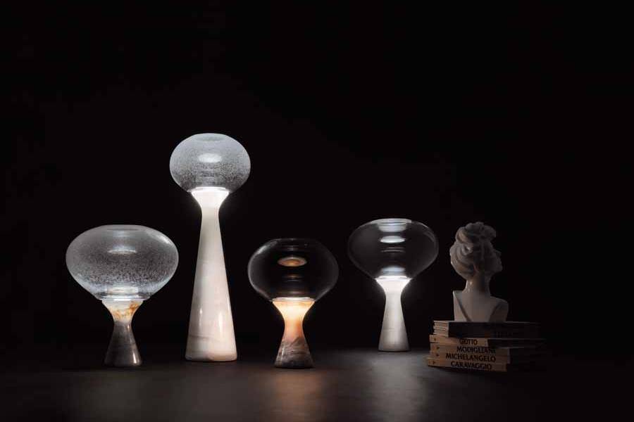 lampada in marmo e vetro