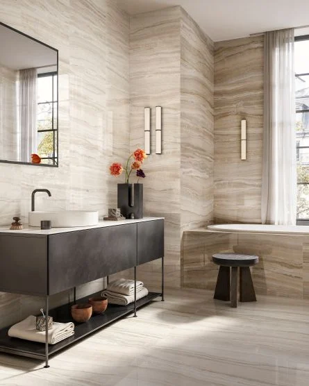 pavimento e rivestimento in gres porcellanato in bagno